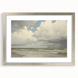 Vintage Landscape Art - Dramatic Clouds and Waves at the Beach