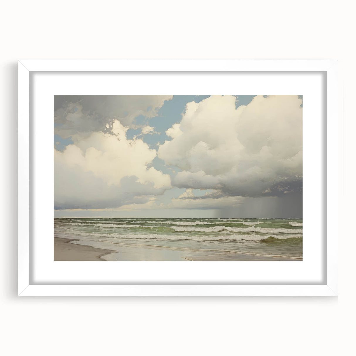 Vintage Landscape Art - Dramatic Clouds and Waves at the Beach