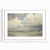 Vintage Landscape Art - Dramatic Clouds and Waves at the Beach