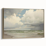 Vintage Landscape Art - Dramatic Clouds and Waves at the Beach