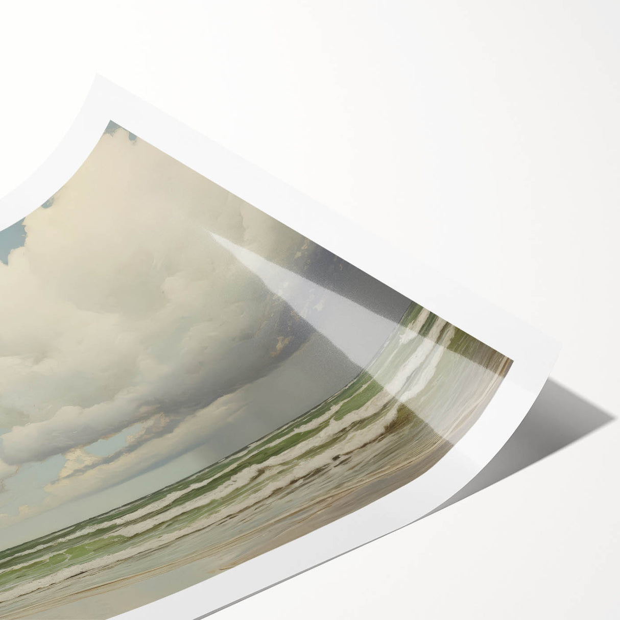 Vintage Landscape Art - Dramatic Clouds and Waves at the Beach