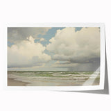 Vintage Landscape Art - Dramatic Clouds and Waves at the Beach