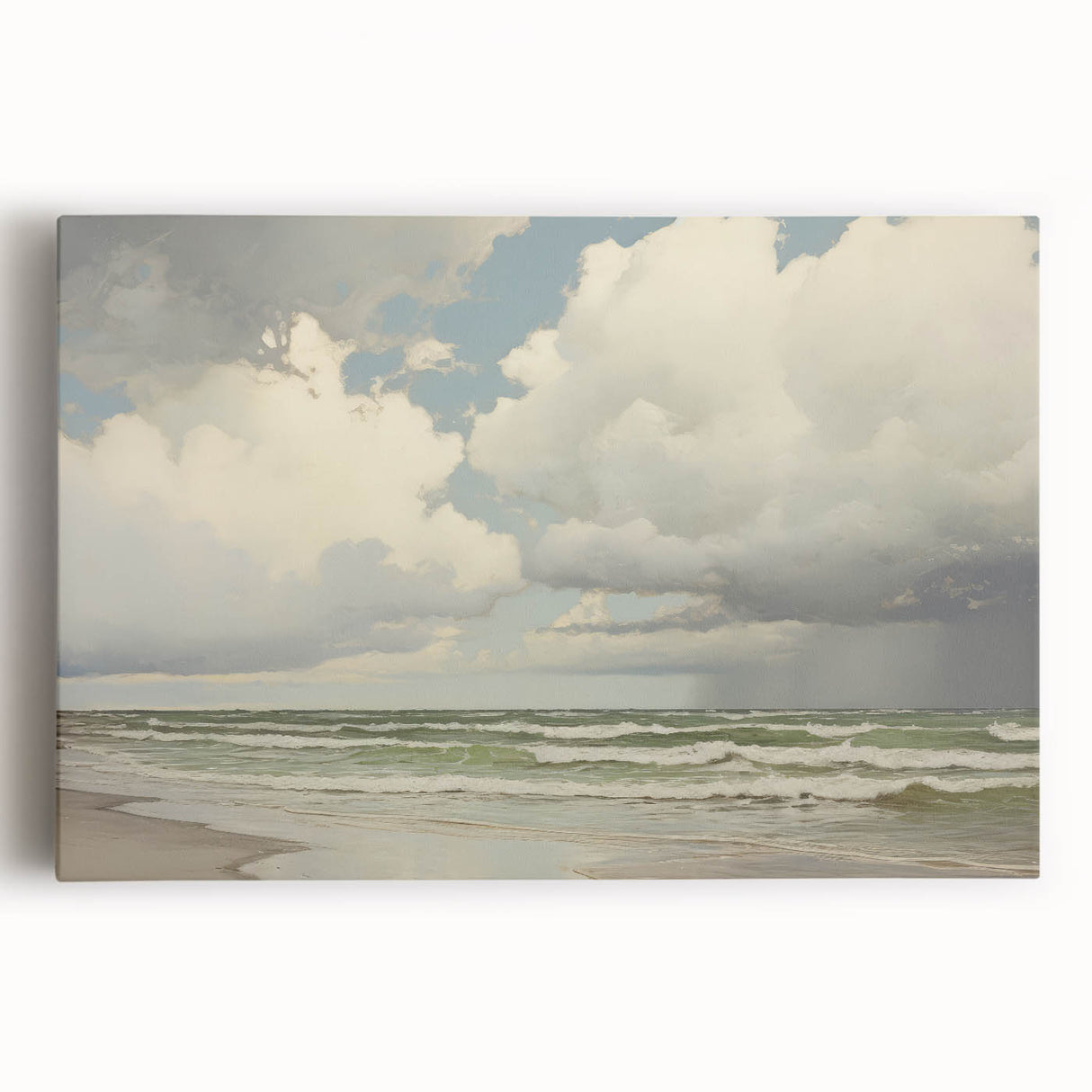 Vintage Landscape Art - Dramatic Clouds and Waves at the Beach