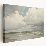 Vintage Landscape Art - Dramatic Clouds and Waves at the Beach