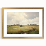 Vintage Landscape Art - Tranquil Country House and Lush Fields