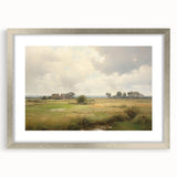 Vintage Landscape Art - Tranquil Country House and Lush Fields
