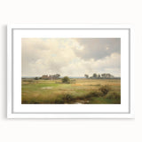Vintage Landscape Art - Tranquil Country House and Lush Fields