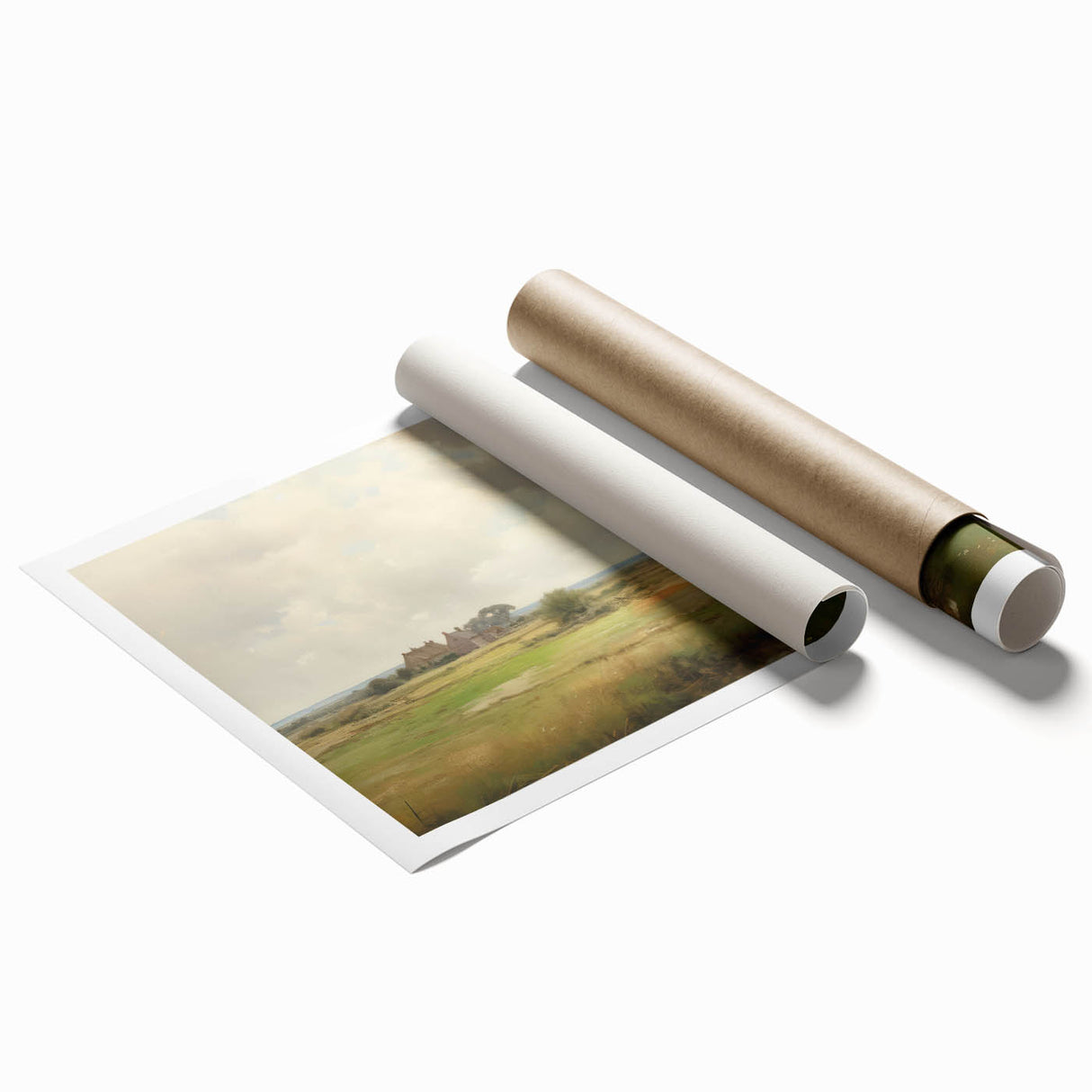 Vintage Landscape Art - Tranquil Country House and Lush Fields