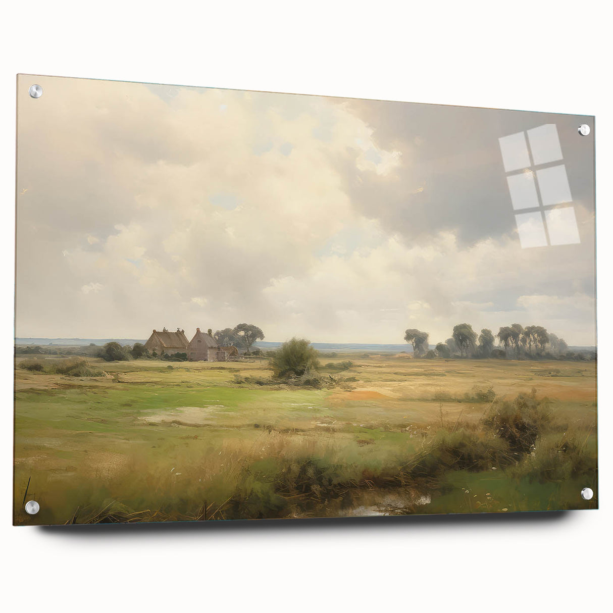 Vintage Landscape Art - Tranquil Country House and Lush Fields