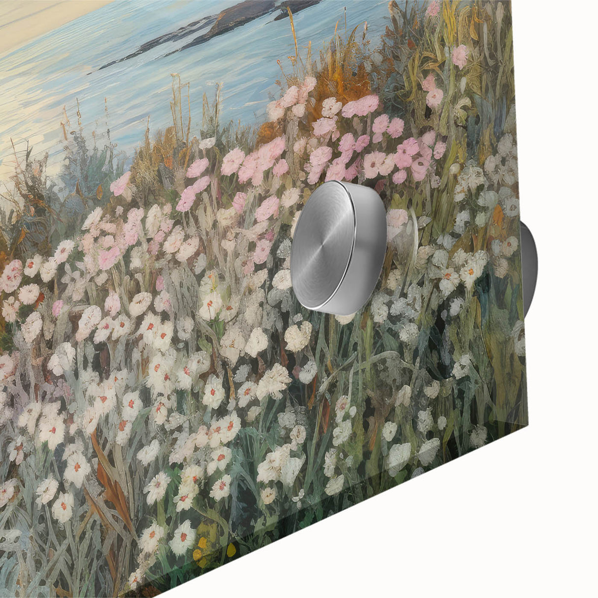 Vintage Landscape Art - Coastal Flowers and Ocean Horizon