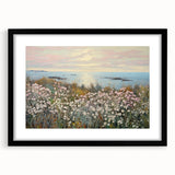 Vintage Landscape Art - Coastal Flowers and Ocean Horizon