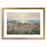 Vintage Landscape Art - Coastal Flowers and Ocean Horizon