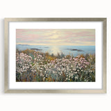 Vintage Landscape Art - Coastal Flowers and Ocean Horizon