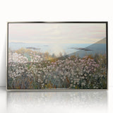 Vintage Landscape Art - Coastal Flowers and Ocean Horizon