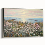 Vintage Landscape Art - Coastal Flowers and Ocean Horizon