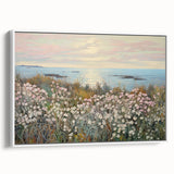 Vintage Landscape Art - Coastal Flowers and Ocean Horizon