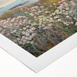 Vintage Landscape Art - Coastal Flowers and Ocean Horizon