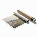 Vintage Landscape Art - Coastal Flowers and Ocean Horizon