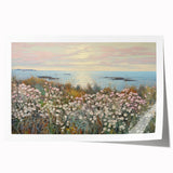 Vintage Landscape Art - Coastal Flowers and Ocean Horizon
