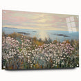 Vintage Landscape Art - Coastal Flowers and Ocean Horizon