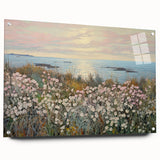 Vintage Landscape Art - Coastal Flowers and Ocean Horizon
