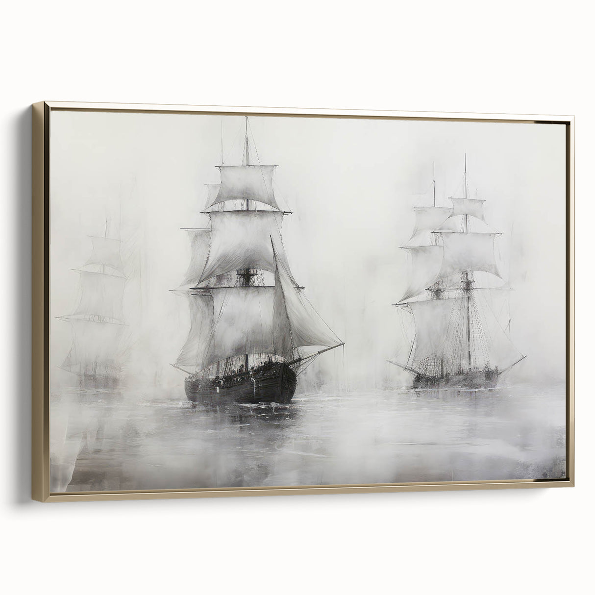 Vintage Landscape Art - Ships in Fog on the Open Sea