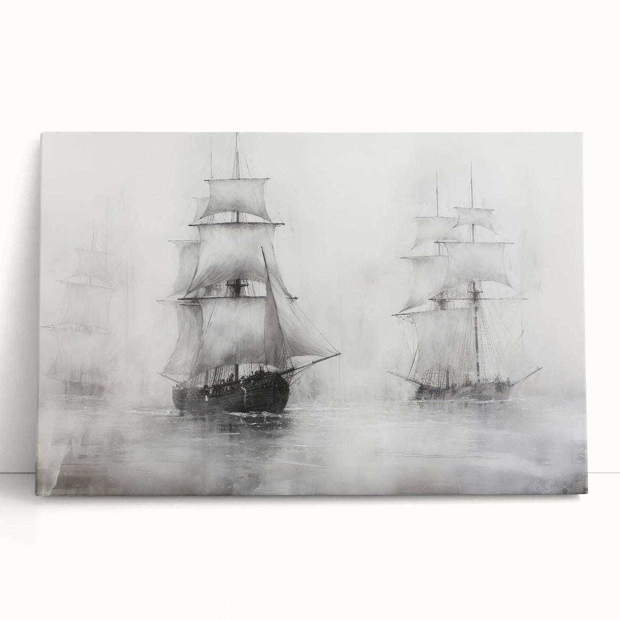 Vintage Landscape Art - Ships in Fog on the Open Sea