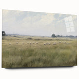 Vintage Landscape Art - Grazing Sheep in a Serene Meadow