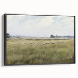 Vintage Landscape Art - Grazing Sheep in a Serene Meadow