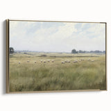 Vintage Landscape Art - Grazing Sheep in a Serene Meadow