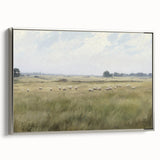 Vintage Landscape Art - Grazing Sheep in a Serene Meadow
