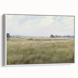 Vintage Landscape Art - Grazing Sheep in a Serene Meadow