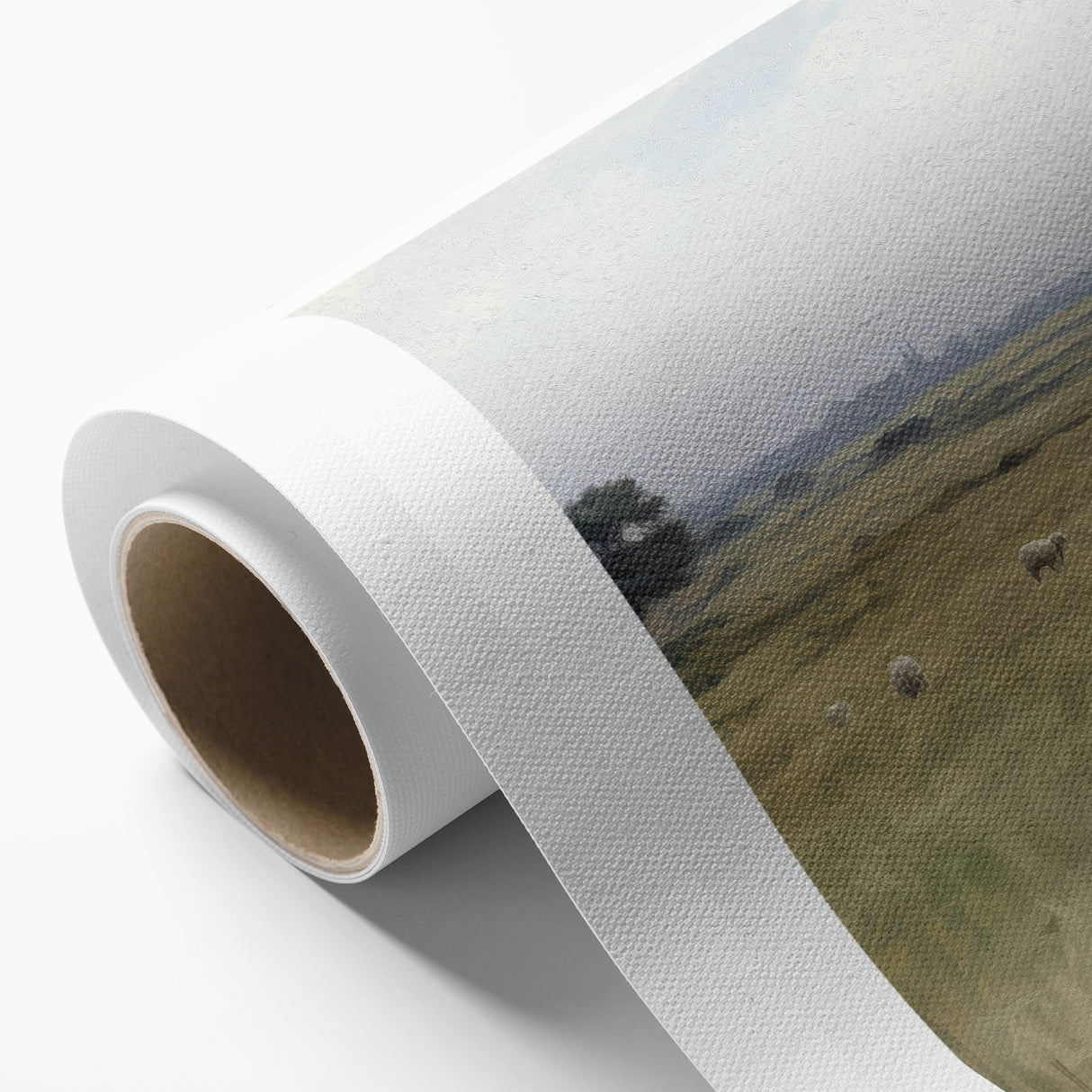 Vintage Landscape Art - Grazing Sheep in a Serene Meadow
