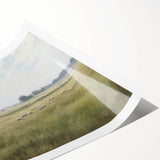 Vintage Landscape Art - Grazing Sheep in a Serene Meadow