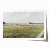 Vintage Landscape Art - Grazing Sheep in a Serene Meadow