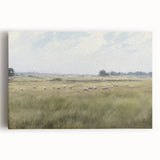 Vintage Landscape Art - Grazing Sheep in a Serene Meadow