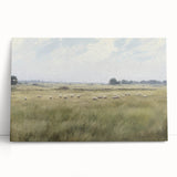 Vintage Landscape Art - Grazing Sheep in a Serene Meadow