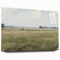 Vintage Landscape Art - Grazing Sheep in a Serene Meadow