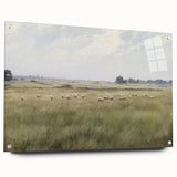 Vintage Landscape Art - Grazing Sheep in a Serene Meadow