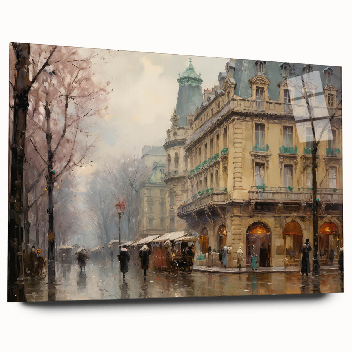 Vintage Landscape Art - Parisian Street with Rainy Atmosphere