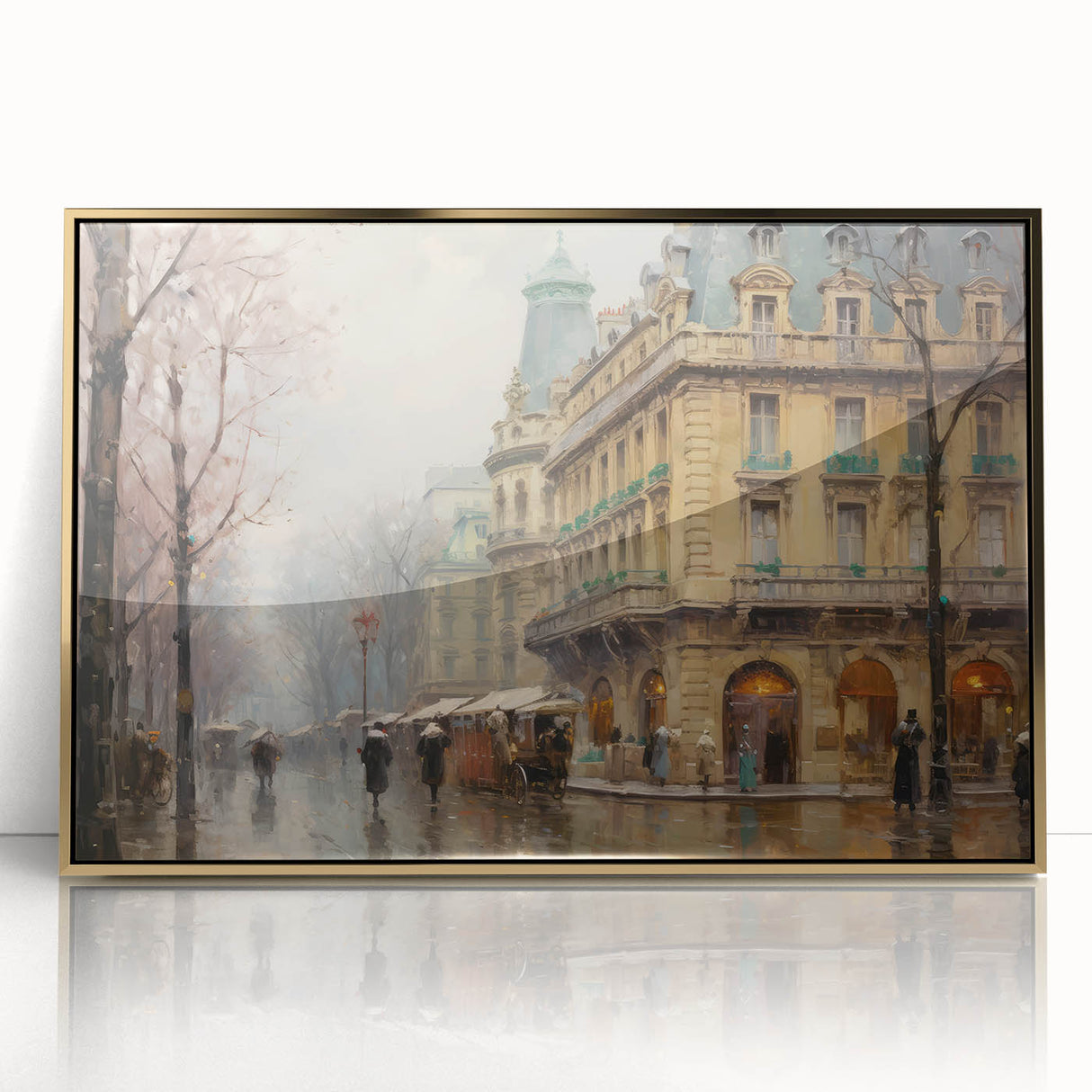 Vintage Landscape Art - Parisian Street with Rainy Atmosphere