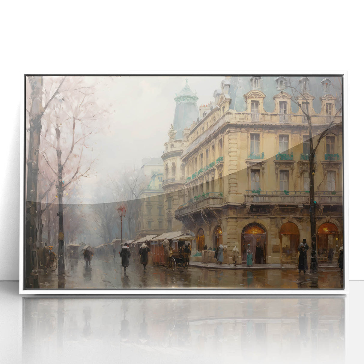 Vintage Landscape Art - Parisian Street with Rainy Atmosphere