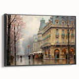 Vintage Landscape Art - Parisian Street with Rainy Atmosphere