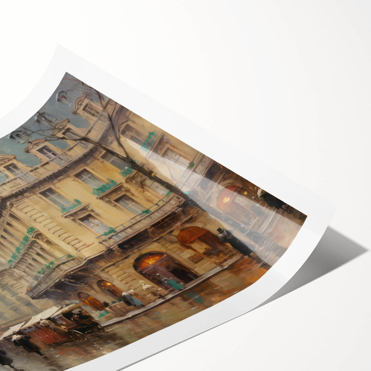 Vintage Landscape Art - Parisian Street with Rainy Atmosphere