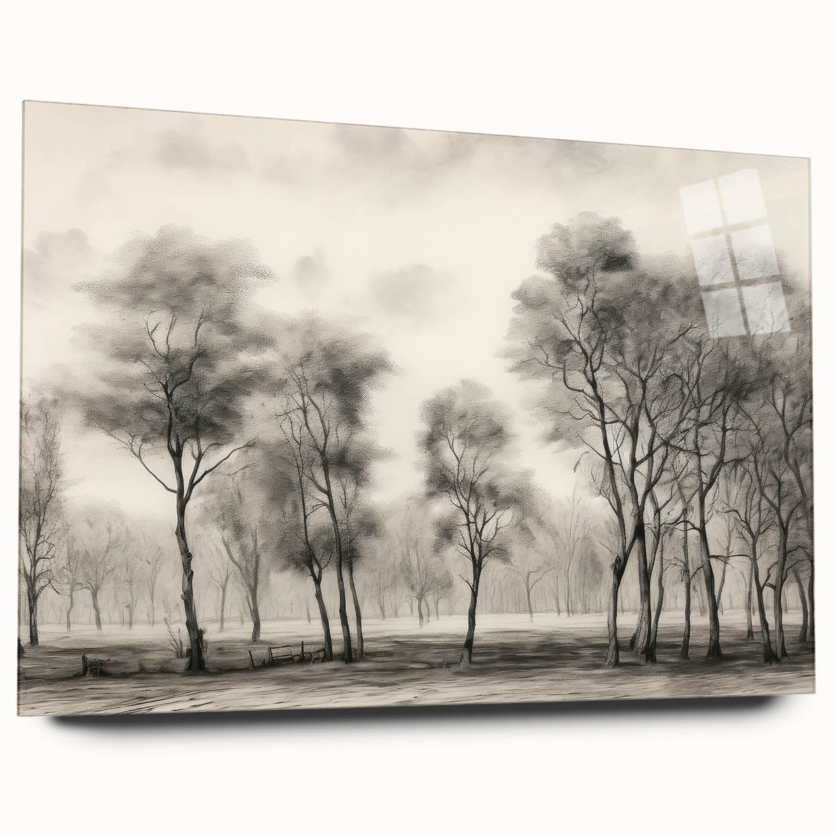 Vintage Landscape Art - Misty Forest with Bare Trees