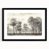 Vintage Landscape Art - Misty Forest with Bare Trees