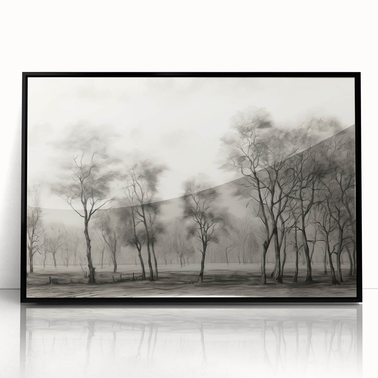 Vintage Landscape Art - Misty Forest with Bare Trees