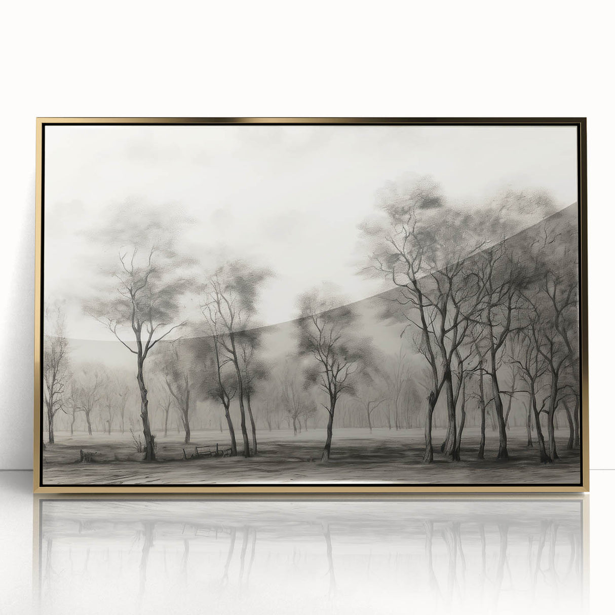 Vintage Landscape Art - Misty Forest with Bare Trees
