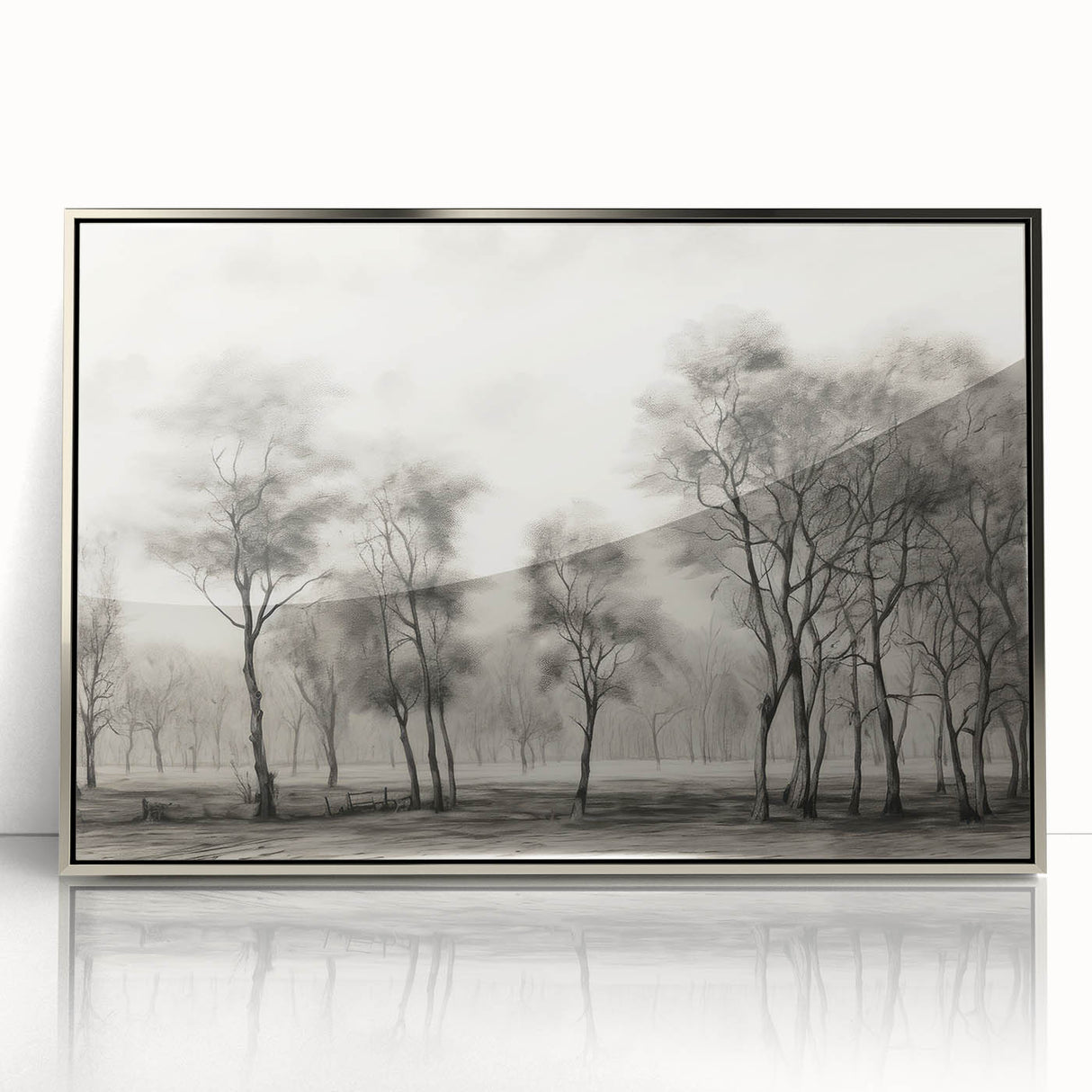 Vintage Landscape Art - Misty Forest with Bare Trees