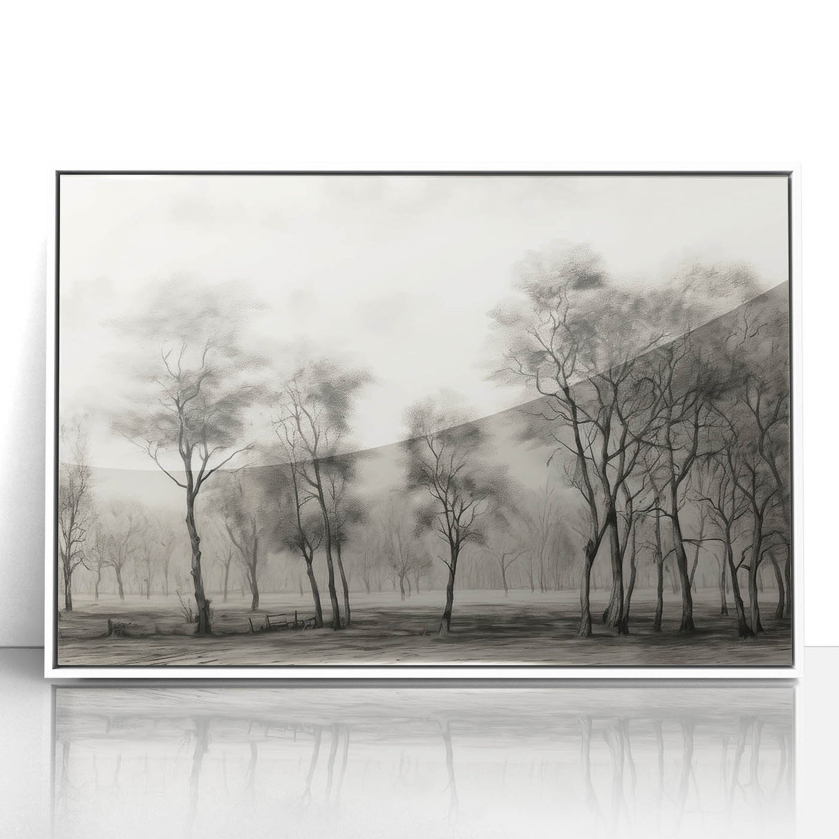 Vintage Landscape Art - Misty Forest with Bare Trees